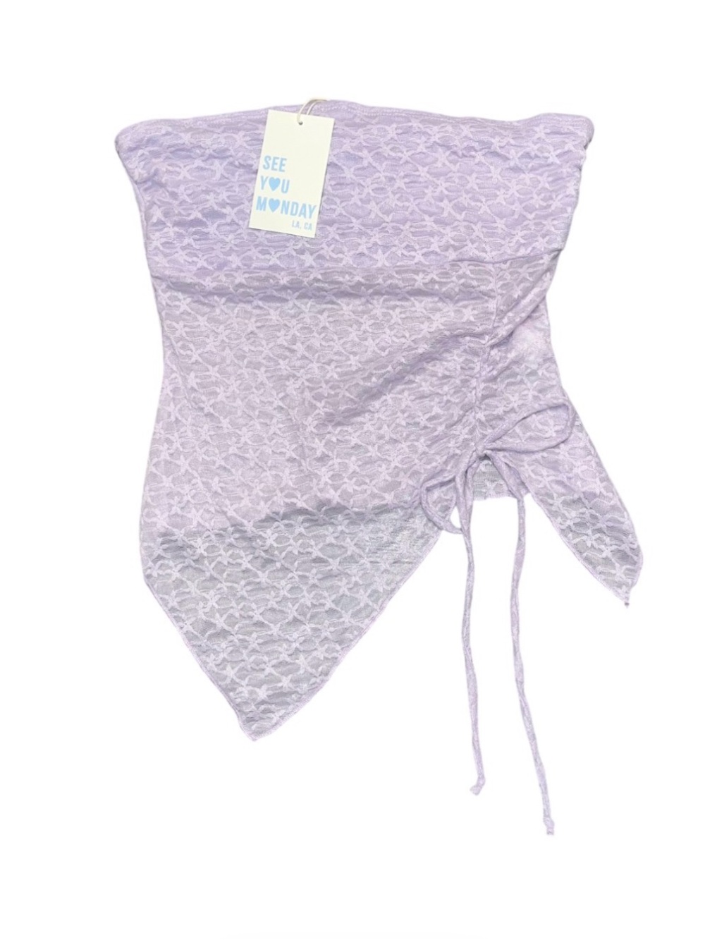 See You Monday Purple Tube Tank Top Eyelet Lace Sheer Tie NWT Large